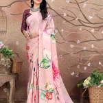 Pink And Floral Digital Printed Crepe Saree
