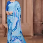 Crepe Digital Printed Blue Colour Saree