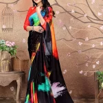 Black Colour Abstract Digital Print Crepe Saree