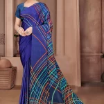 Abstract Print Blue Digitally Printed Crepe Saree