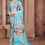 Blue Digitally Printed Saree Crepe Silk Saree